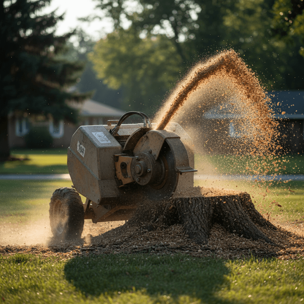 Heavy-duty stump grinding equipment clearing tree stump